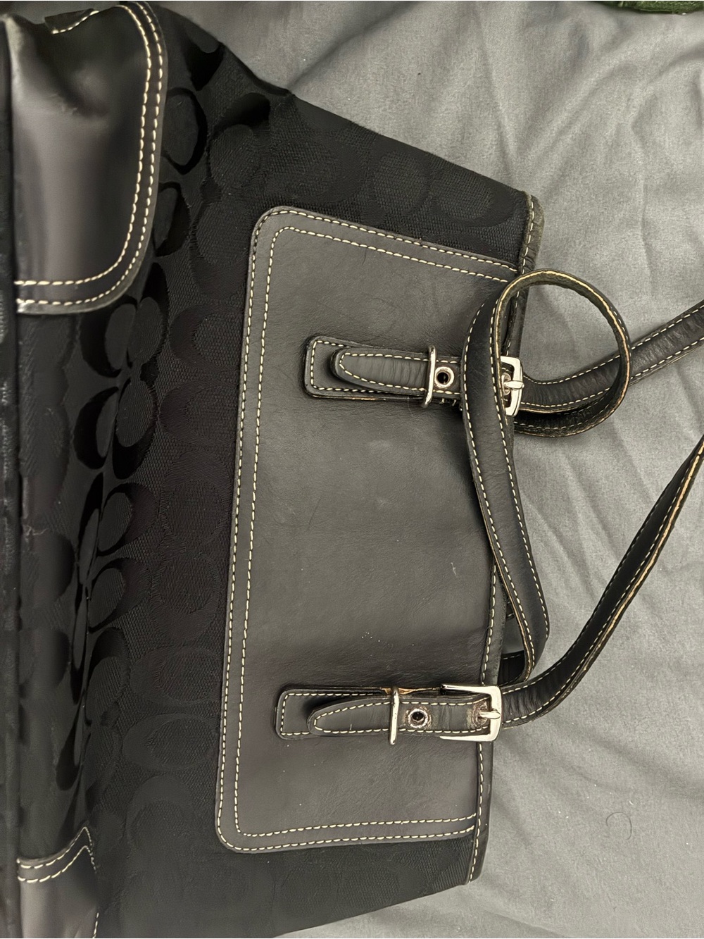 Coach Black Shoulder Bag with White Contrast Stitching